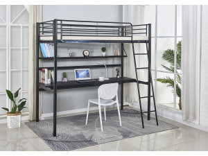 Eenpersoonsbed hoogslaper met bureau "Alora" - 90 x 190 cm - Zwart 2