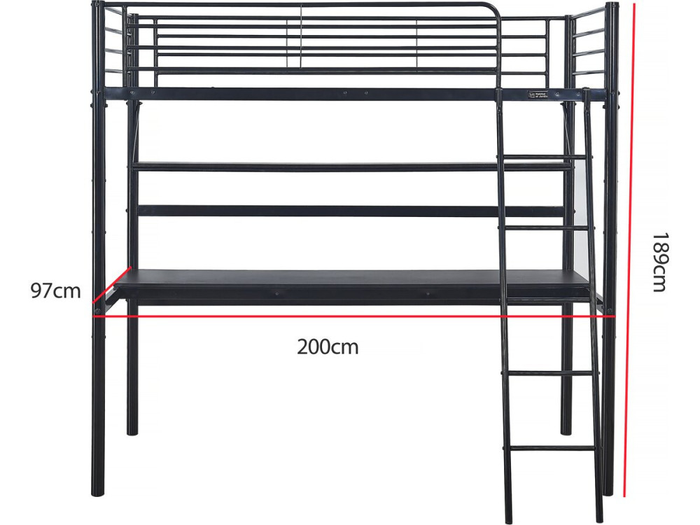 Eenpersoonsbed hoogslaper met bureau "Alora" - 90 x 190 cm - Zwart