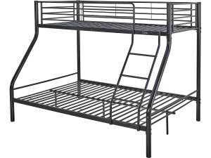 Stapelbed tweepersoonsbed en eenpersoonsbed metaal "Leo" inclusief lattenbodem - 90/140 x 190 cm - Zwart