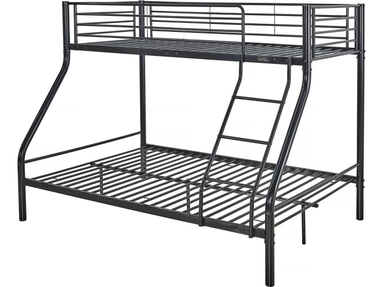 Stapelbed tweepersoonsbed en eenpersoonsbed metaal "Leo" inclusief lattenbodem - 90/140 x 190 cm - Zwart