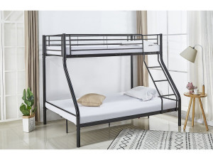 Stapelbed tweepersoonsbed en eenpersoonsbed metaal "Leo" inclusief lattenbodem - 90/140 x 190 cm - Zwart 2