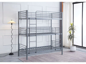 Stapelbed metaal 3 eenpersoonsbedden "HAVIN" - 90 x 190 cm - Grijs 2