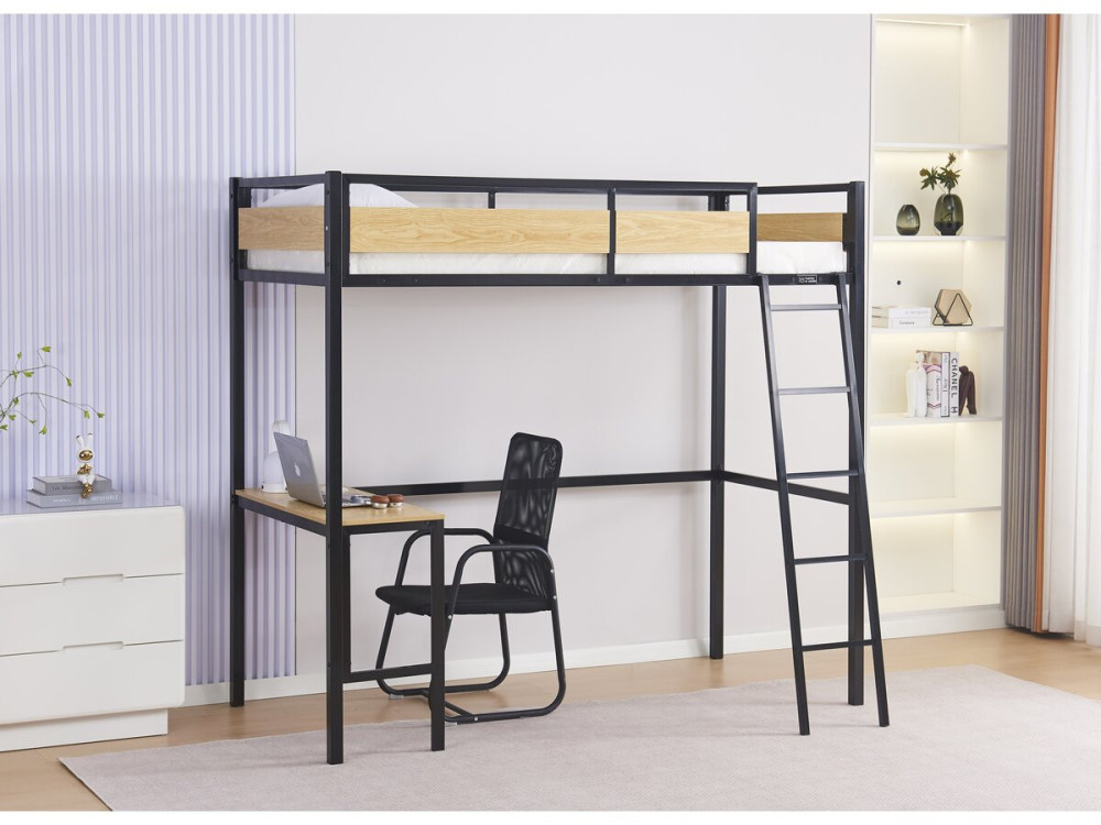 Eenpersoonsbed hoogslaper met bureau "Ethan" - 90 x 190 cm - Zwart