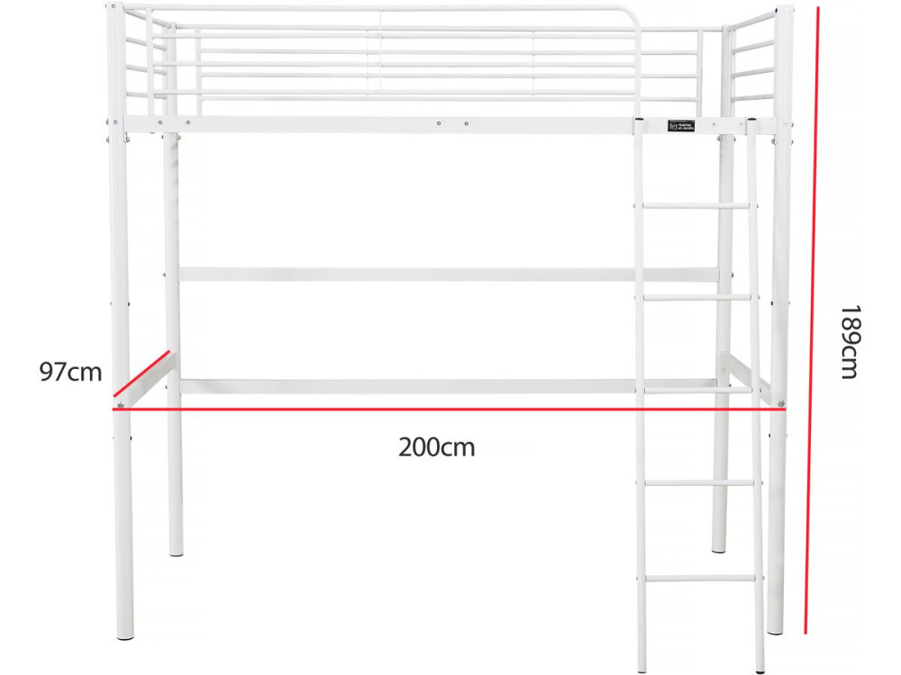 Eenpersoonsbed hoogslaper "Alora" - 90 x 190 cm - Wit