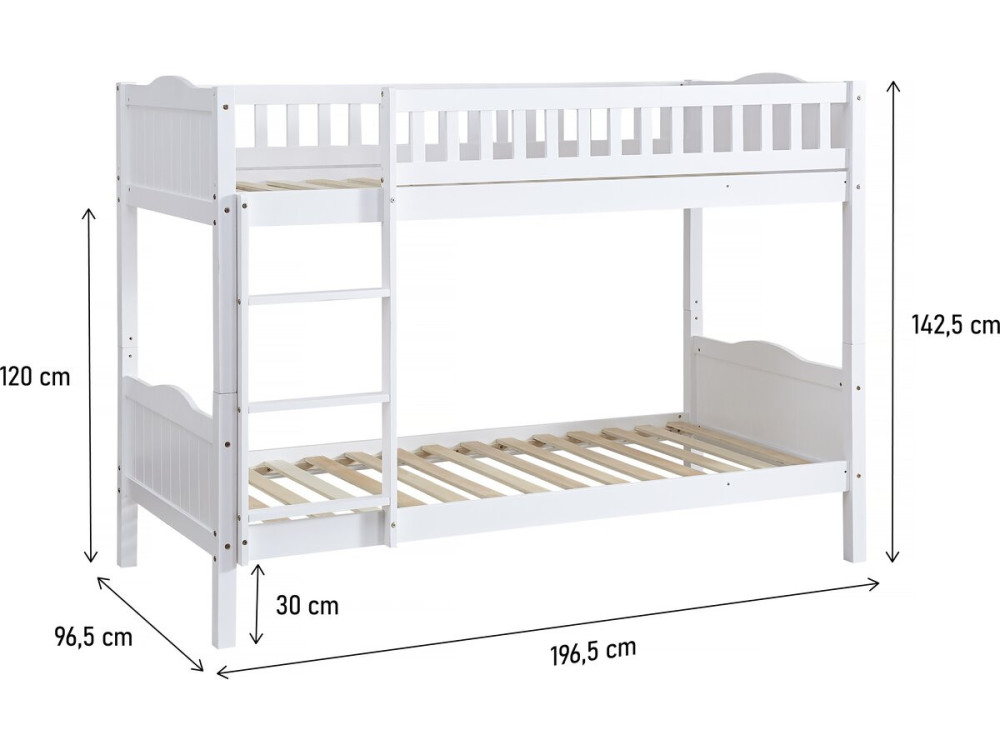 Kinderstapelbed "Gabriel" - Hout - Wit - 90 x 190 cm