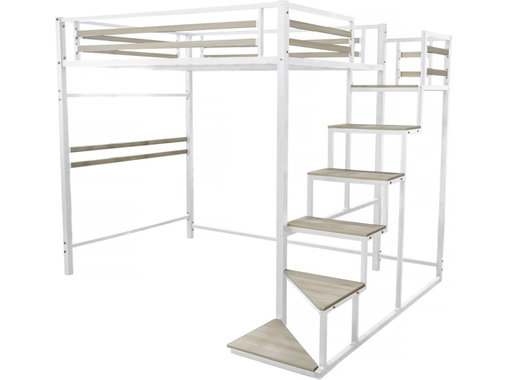 Metalen hoogslaper met trap "LENA" - 140 x 200 cm - Wit