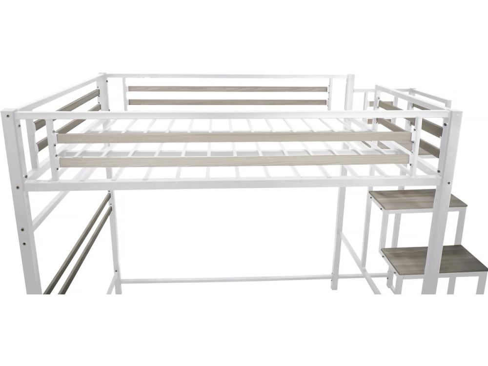 Metalen hoogslaper met trap "LENA" - 140 x 200 cm - Wit