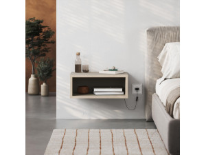 Houten nachtkastje "Brik" met LED verlichting - 45 x 30 x 18 cm - Zandsteen 2