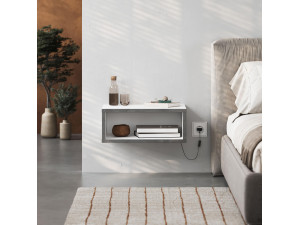 Houten nachtkastje "Brik" met LED-verlichting - 45 x 30 x 18 cm - Wit 2