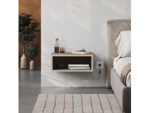 Brik" houten nachtkastje met LED verlichting - 45 x 30 x 18 cm - Bruin 2