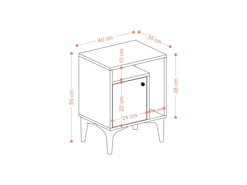 Houten nachtkastje "Nuno" - 40 x 35 x 55 cm - Beige