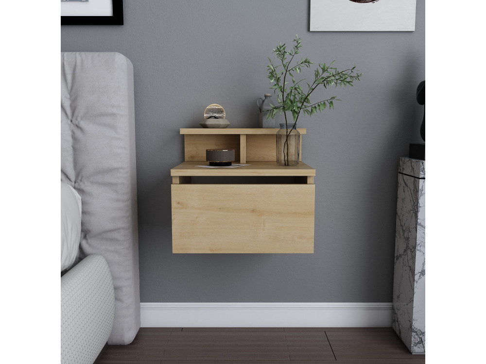 Alice" houten nachtkastje voor aan de muur - 40 x 32 x 35 cm - Beige