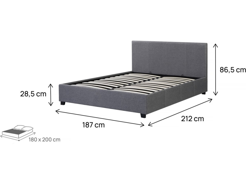 Tweepersoonsbed met opbergruimte bed "Carla" - 180 x 200 - Grijs