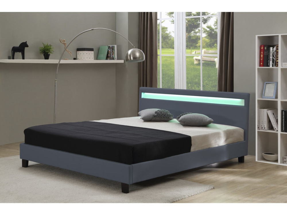 Tweepersoonsbed bed met led verlichting "Maria" - 160 x 200 cm - Grijs