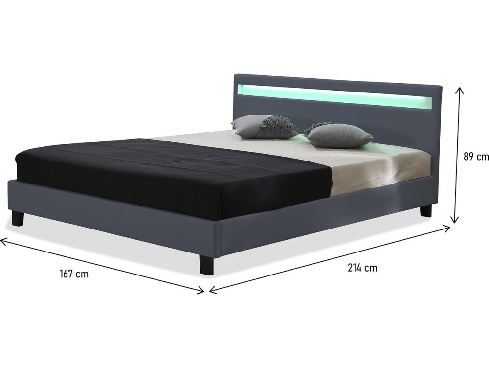 Tweepersoonsbed bed met led verlichting "Maria" - 160 x 200 cm - Grijs