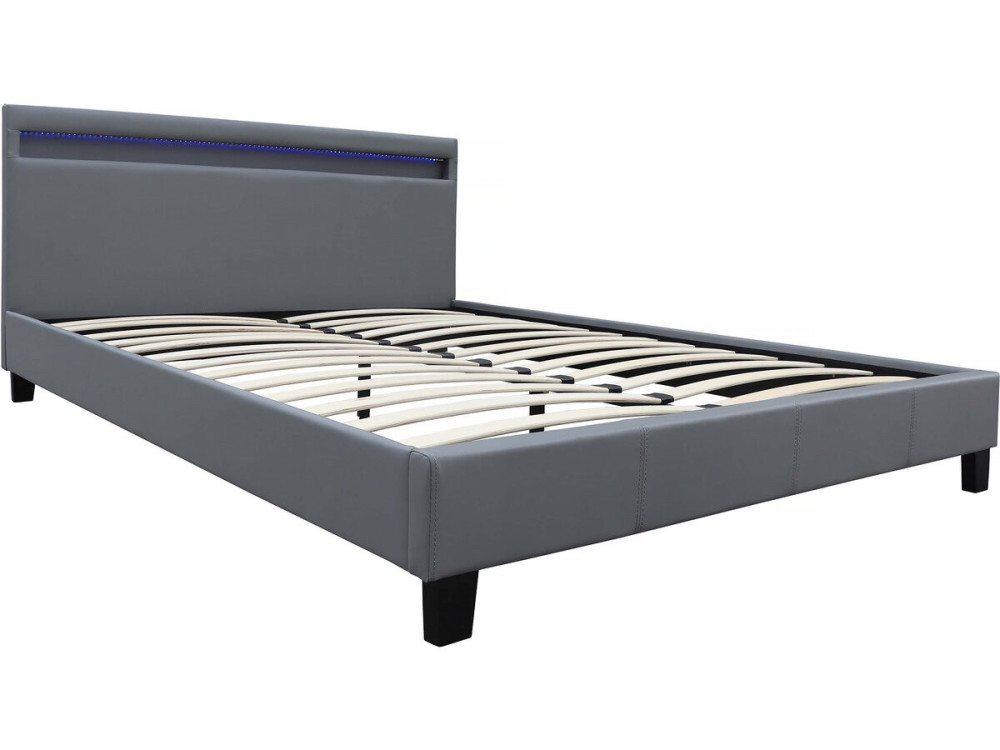 Tweepersoonsbed bed met led verlichting "Maria" - 160 x 200 cm - Grijs