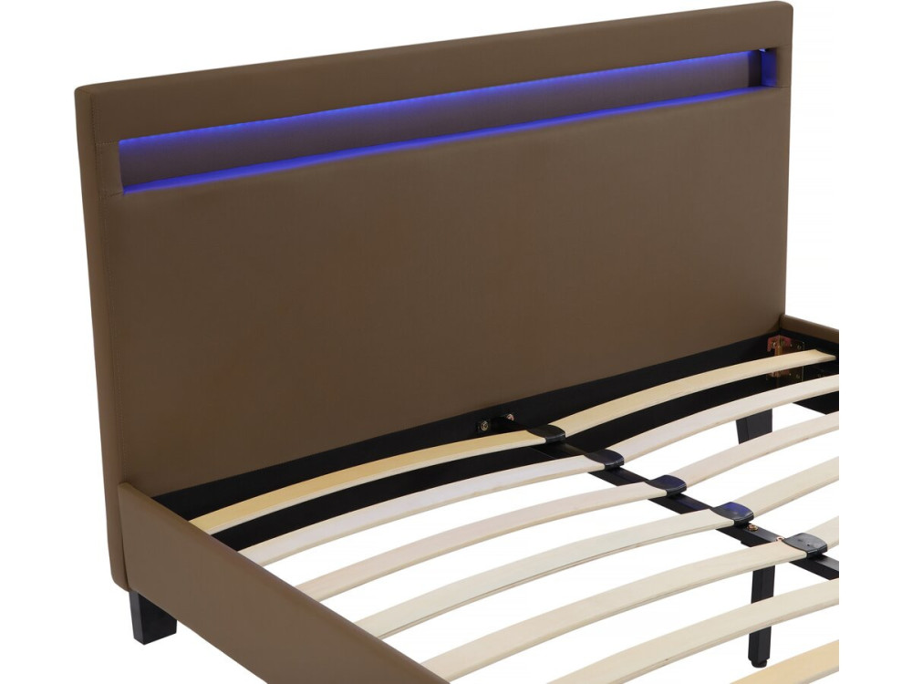 Tweepersoonsbed bed met led verlichting "Maria" - 140 x 190 cm - Taupe - grijs bruin