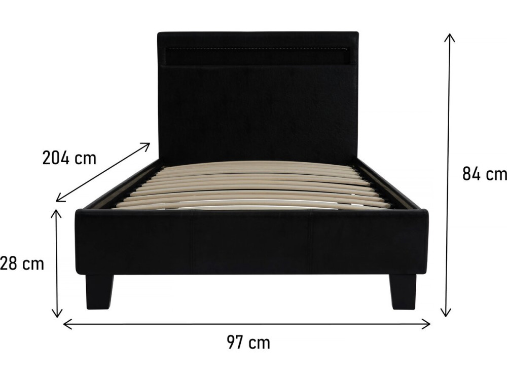 Eenpersoonsbed bed met led verlichting "Maria" 90 x 190 cm - Zwart