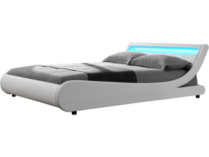 Tweepersoonsbed met led verlichting lattenbodem bed "Natacha" - 160 x 200 cm - Wit
