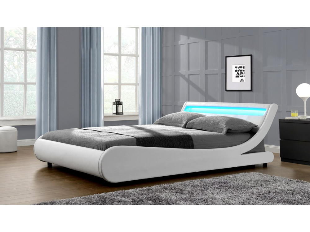 Tweepersoonsbed met led verlichting lattenbodem bed "Natacha" - 160 x 200 cm - Wit