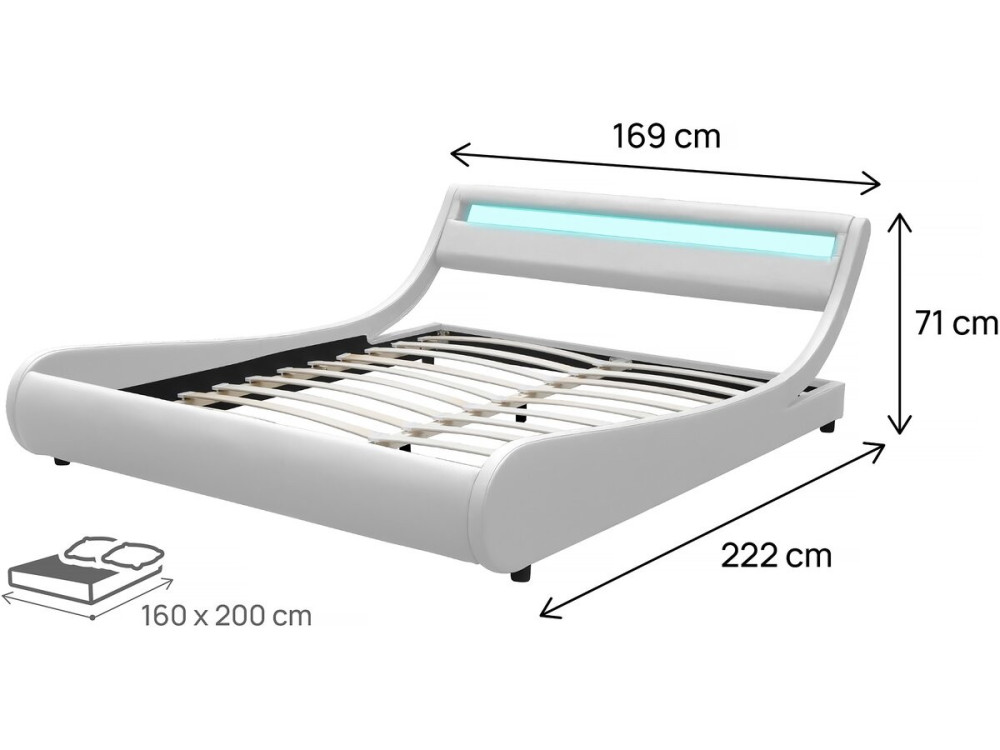 Tweepersoonsbed met led verlichting lattenbodem bed "Natacha" - 160 x 200 cm - Wit