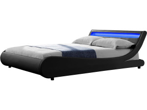 Tweepersoonsbed met led verlichting lattenbodem bed "Natacha" - 160 x 200 cm - Zwart