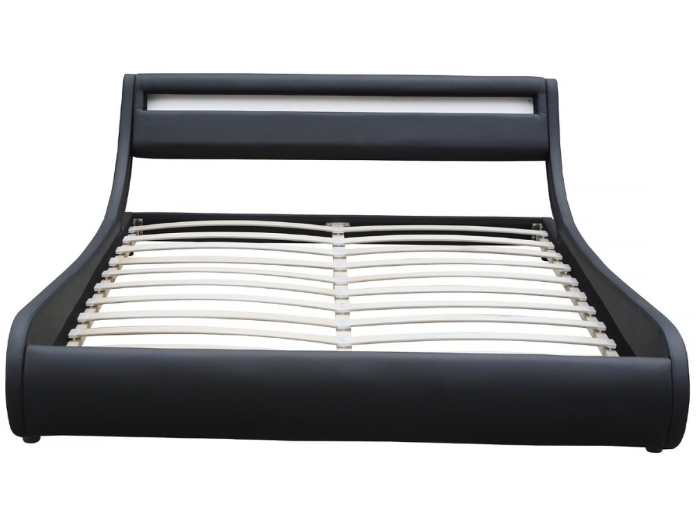 Tweepersoonsbed met led verlichting lattenbodem bed "Natacha" - 160 x 200 cm - Zwart
