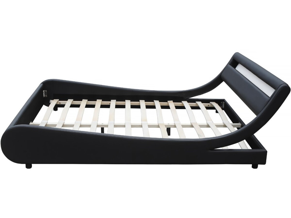 Tweepersoonsbed met led verlichting lattenbodem bed "Natacha" - 160 x 200 cm - Zwart