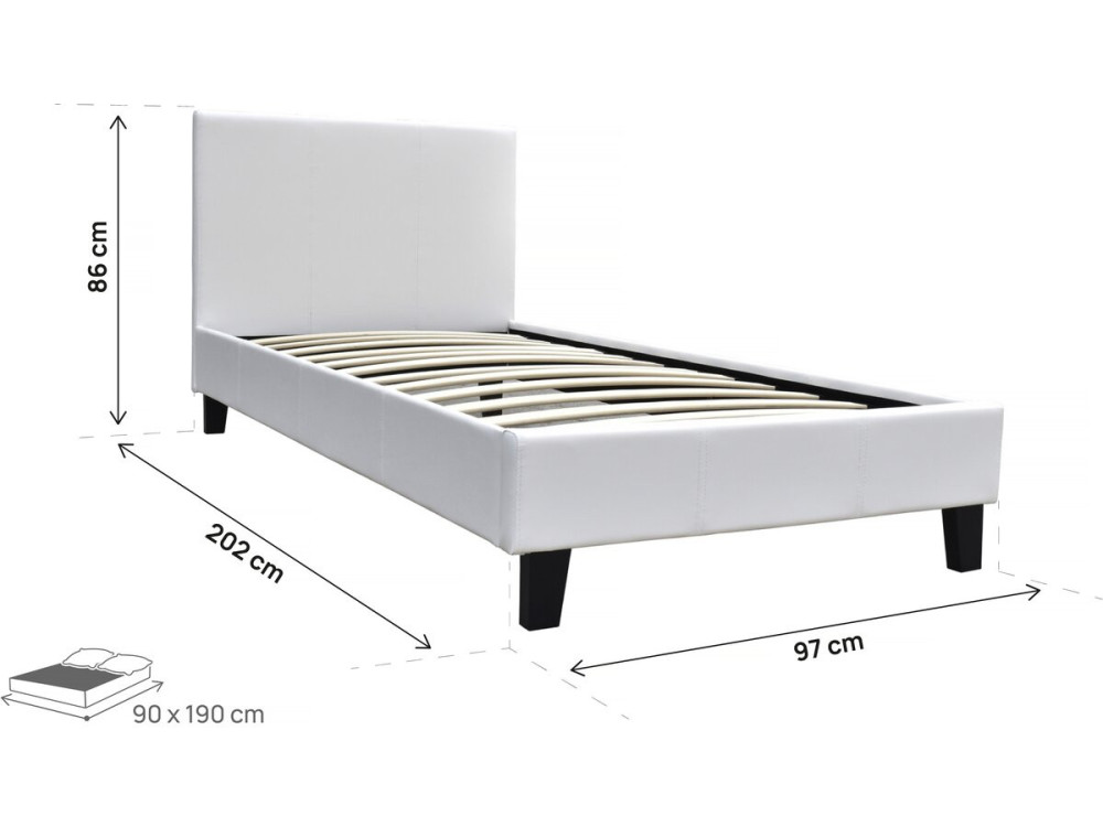 Eenpersoonsbed frame bed "Lina" - 90 x 190 cm - Wit