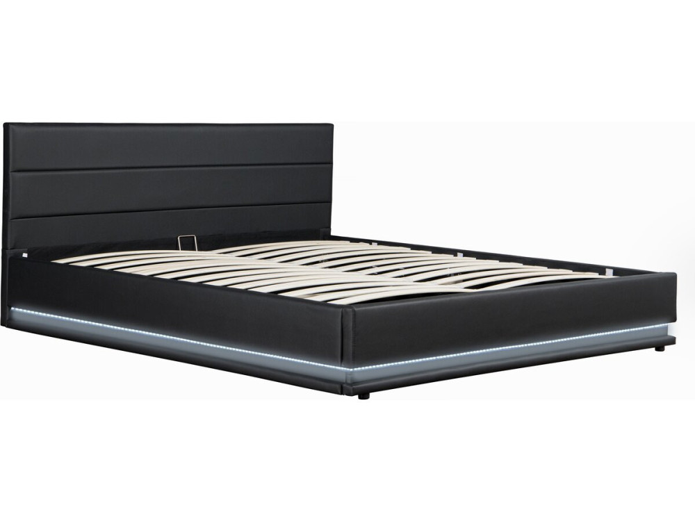 Tweepersoonsbed bed met led verlichting "Anastasia" - 140 x 190 cm - Zwart