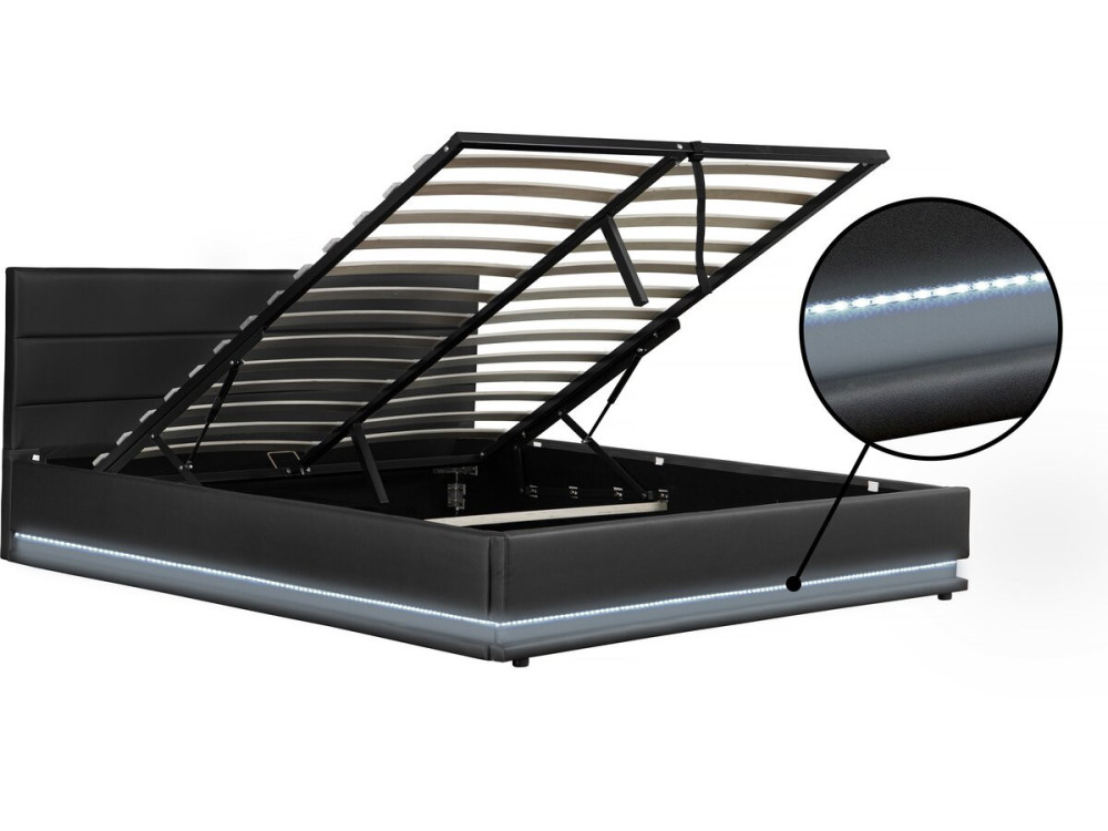 Tweepersoonsbed bed met led verlichting "Anastasia" - 140 x 190 cm - Zwart