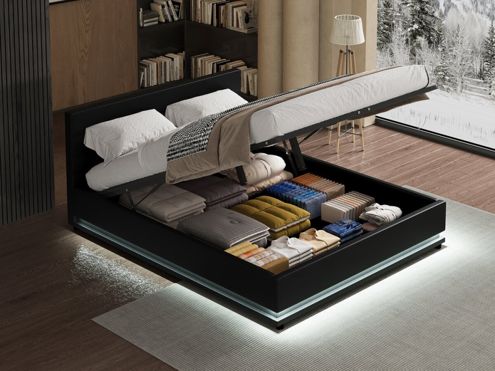 Tweepersoonsbed bed met led verlichting "Anastasia" - 140 x 190 cm - Zwart