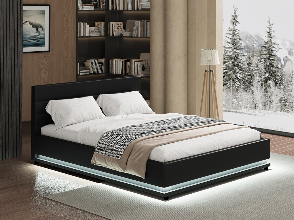 Tweepersoonsbed bed met led verlichting "Anastasia" - 180 x 200 cm - Zwart