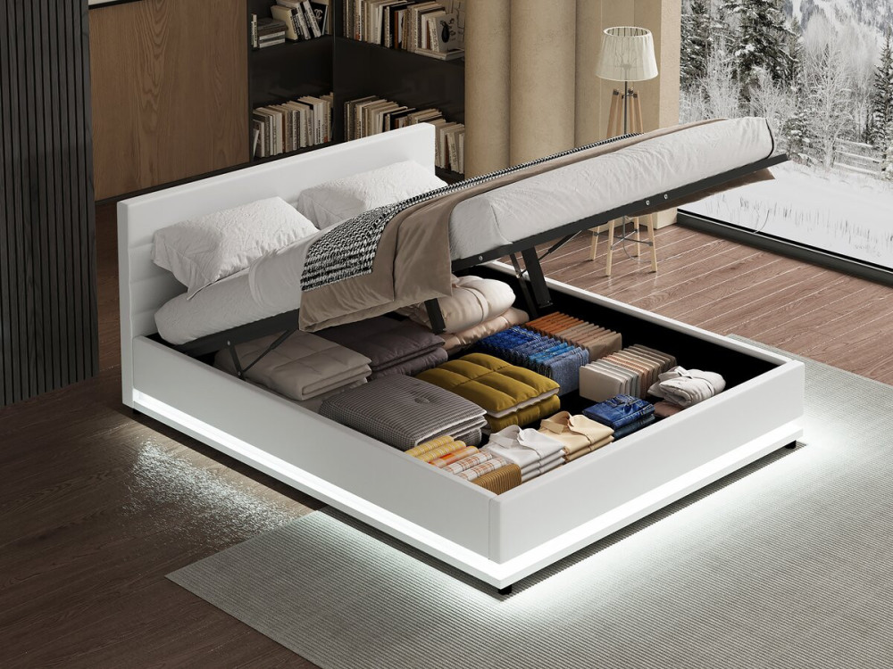 Tweepersoonsbed bed met led verlichting "Anastasia" - 180 x 200 cm - Wit