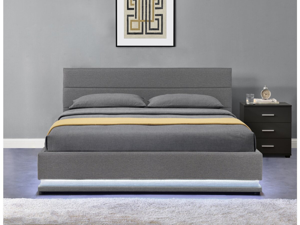 Tweepersoonsbed bed met led verlichting "Anastasia" - 160 x 200 - Grijs Donkergrijs