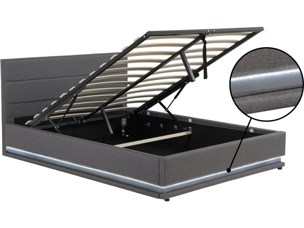 Tweepersoonsbed bed met led verlichting "Anastasia" - 160 x 200 - Grijs Donkergrijs