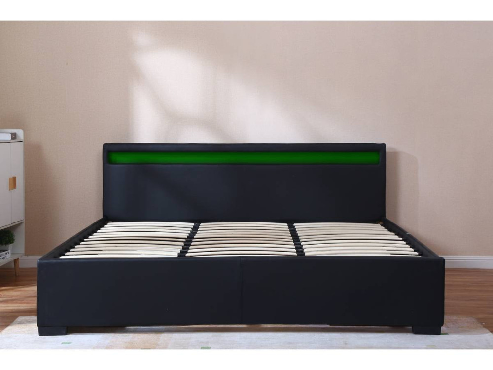 Tweepersoonsbed met LED en 4 laden "Nico" - 180 x 200 cm - Zwart
