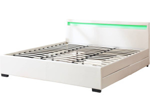 Tweepersoonsbed bed met 4 lades en led verlichting "Nico" - 180 x 200 cm - Wit