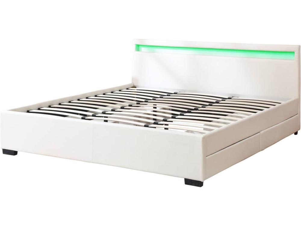 Tweepersoonsbed bed met 4 lades en led verlichting "Nico" - 180 x 200 cm - Wit