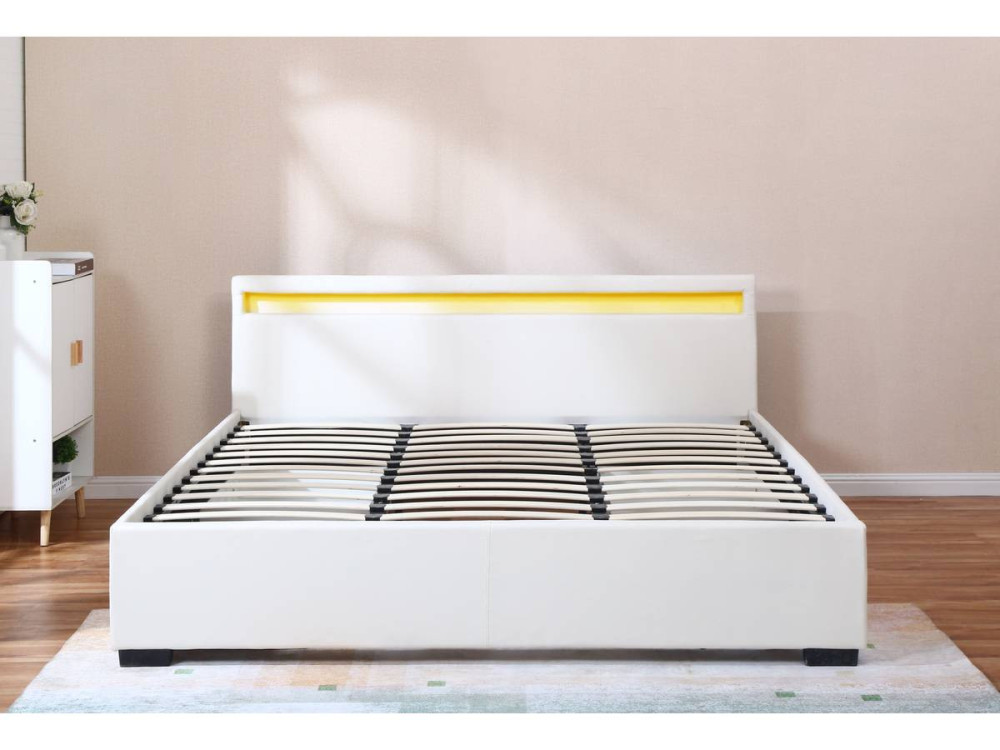 Tweepersoonsbed bed met 4 lades en led verlichting "Nico" - 180 x 200 cm - Wit