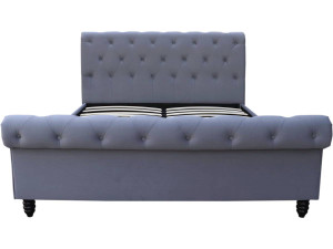 Tweepersoonsbed velours fluweel bedframe lattenbodem hoofdbord bed "Godefroy" - 140 x 190 cm - Grijs 2