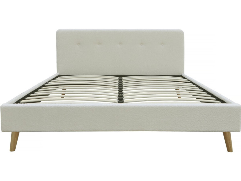 Tweepersoonsbed bouclé stof hoofdbord bed 140 x 190 cm "Nemo" - Crème