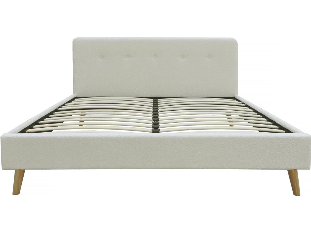 Tweepersoonsbed bouclé stof hoofdbord bed 140 x 190 cm "Nemo" - Crème