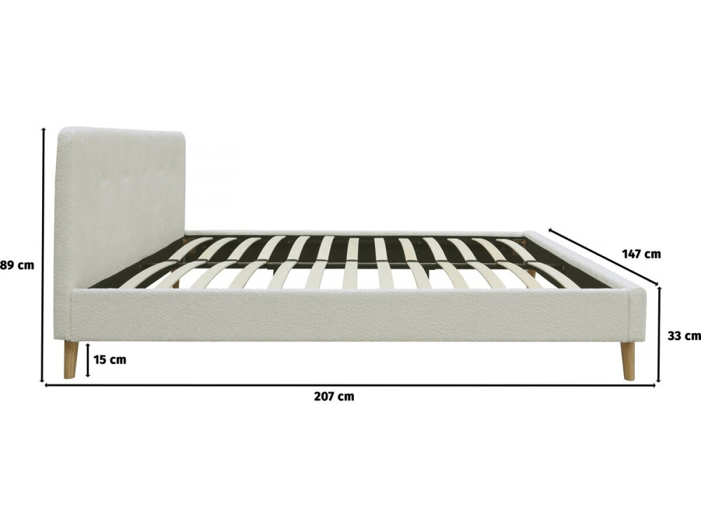 Tweepersoonsbed bouclé stof hoofdbord bed 140 x 190 cm "Nemo" - Crème