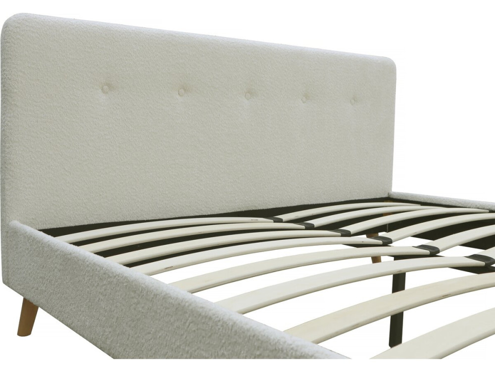 Tweepersoonsbed bouclé stof hoofdbord bed 140 x 190 cm "Nemo" - Crème