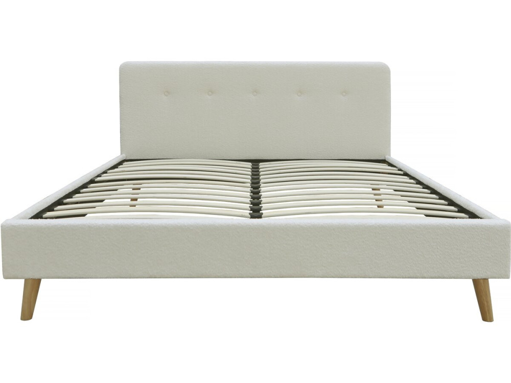 Tweepersoonsbed bouclé stof hoofdbord bed 160 x 200 cm "Nemo" - Crème