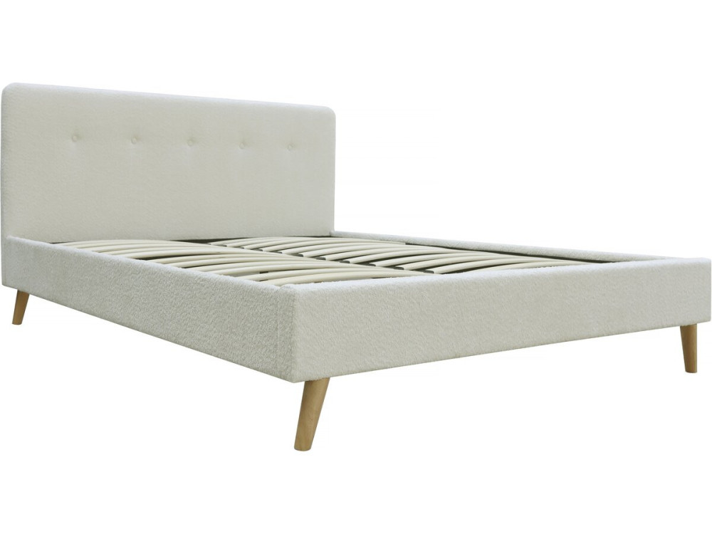 Tweepersoonsbed bouclé stof hoofdbord bed 160 x 200 cm "Nemo" - Crème