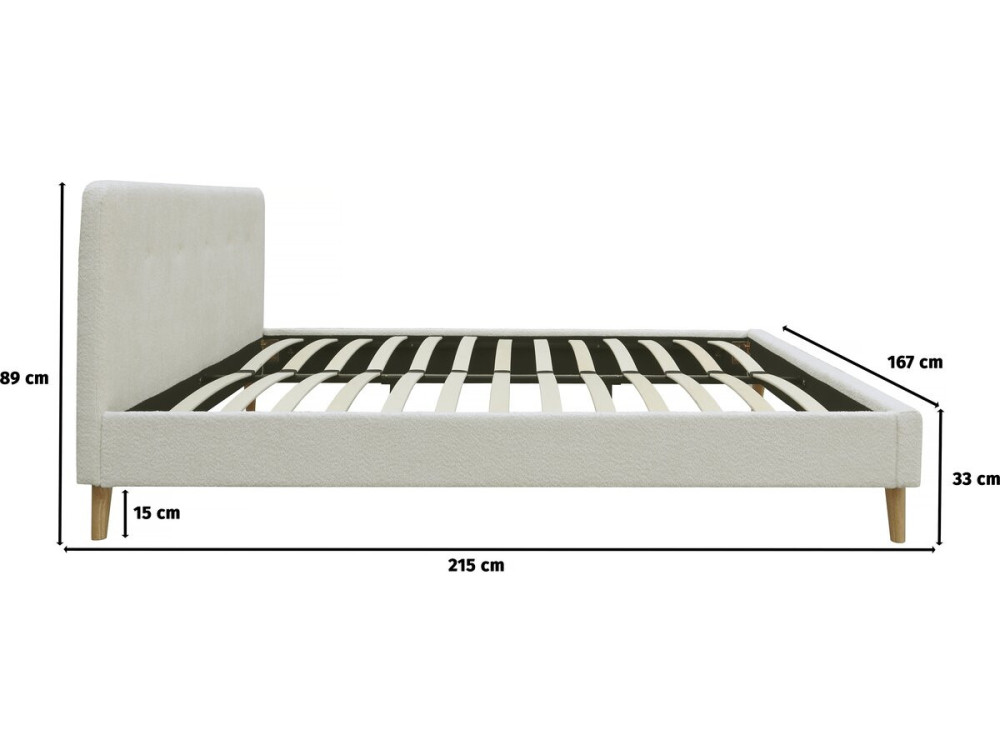 Tweepersoonsbed bouclé stof hoofdbord bed 160 x 200 cm "Nemo" - Crème