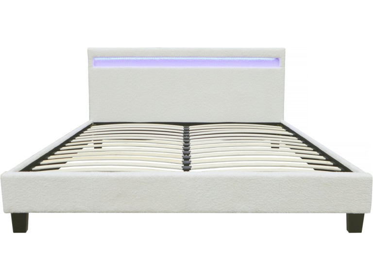 Tweepersoonsbed bed met led verlichting bouclé stof "Maria" 160 x 200 cm - Crème
