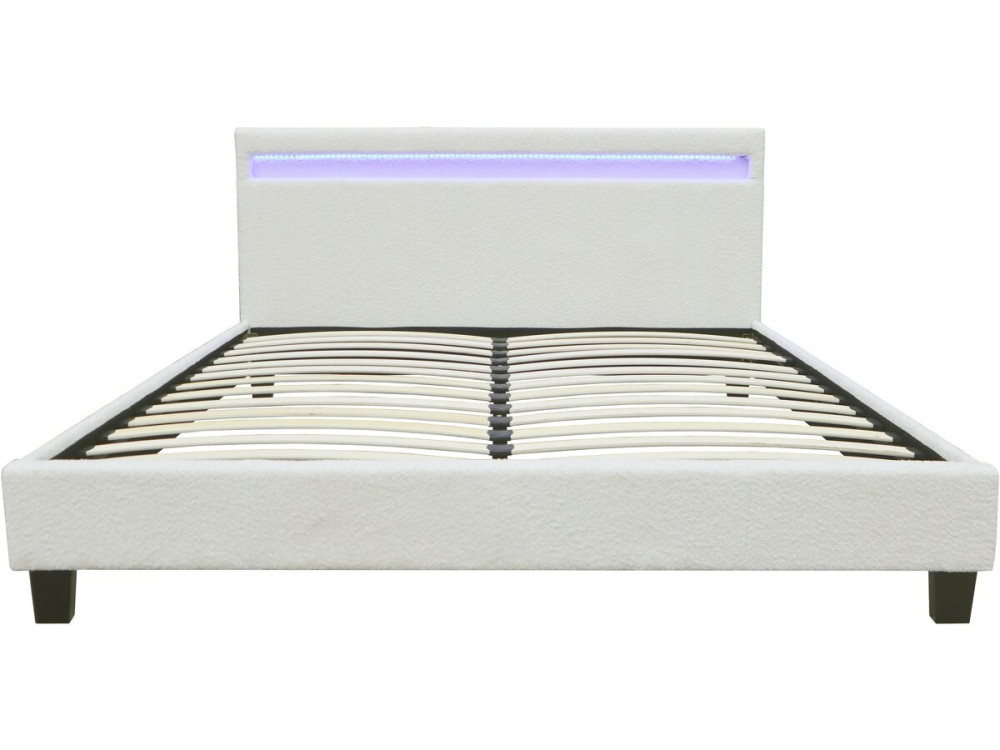 Tweepersoonsbed bed met led verlichting bouclé stof "Maria" 160 x 200 cm - Crème